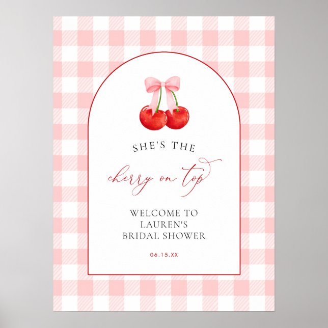 Affiche Bienvenue Coquette Rose Cerise sur le Bébé à Venir (Devant)