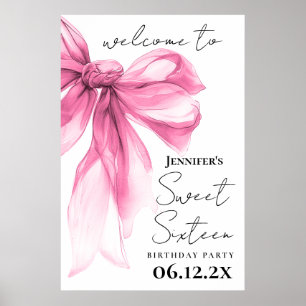 Affiche Bienvenue Coquette Ruban Rose Script Sweet 16 Fête