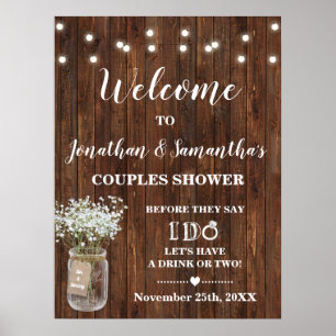 Affiche Bienvenue Couples Douche Mariage campagnard Ouest