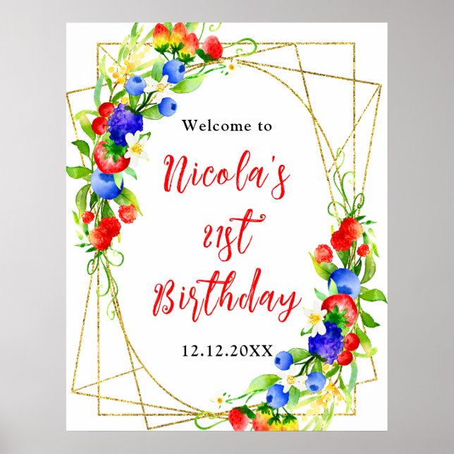 Affiche Bienvenue d'anniversaire aux baies mélangées d'été (Devant)