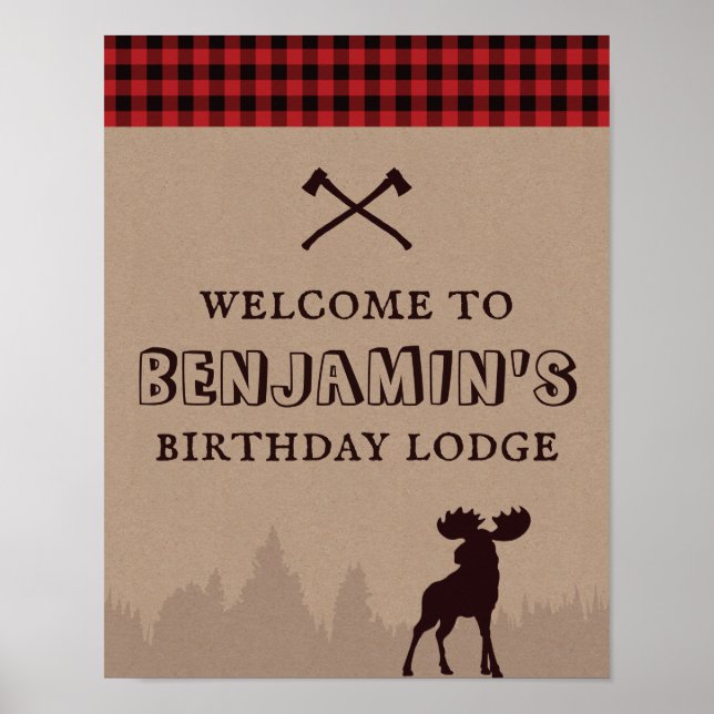 Affiche Bienvenue d'anniversaire bûcheron plaid rustique d (Devant)