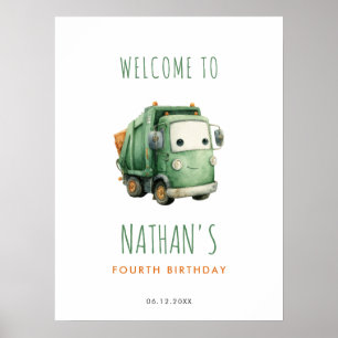 Affiche Bienvenue d'anniversaire camion poubelle