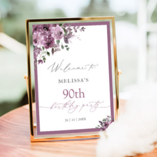 Affiche Bienvenue d'anniversaire élégant floral violet tou