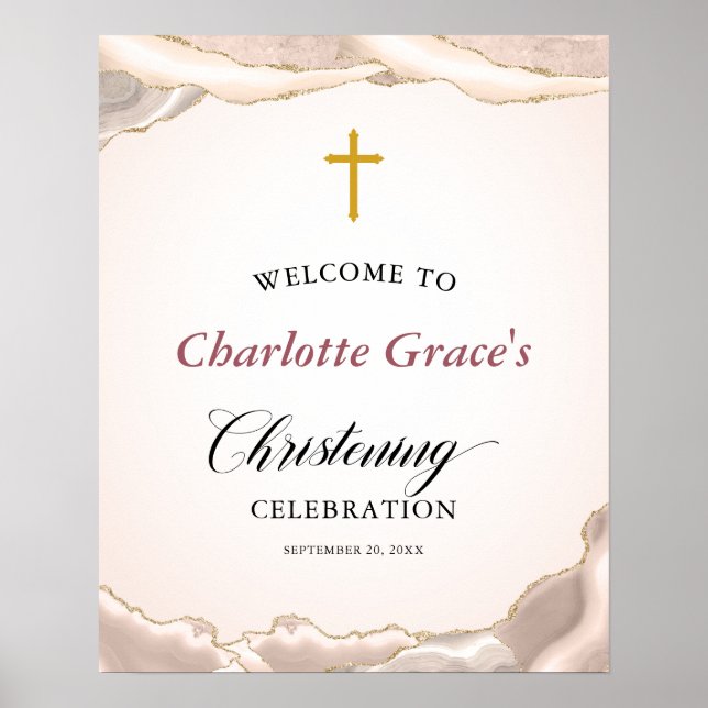 Affiche Bienvenue dans Christening Pink Agate Gold Parties (Devant)