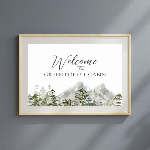 Affiche Bienvenue dans la forêt de pins verte aquarelle