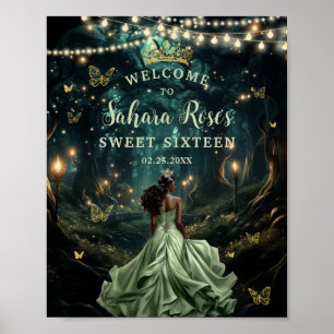 Affiche Bienvenue dans la Forêt Enchantée Vert Sauge pour