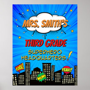 Affiche Bienvenue dans la salle de classe Superhero Headqu