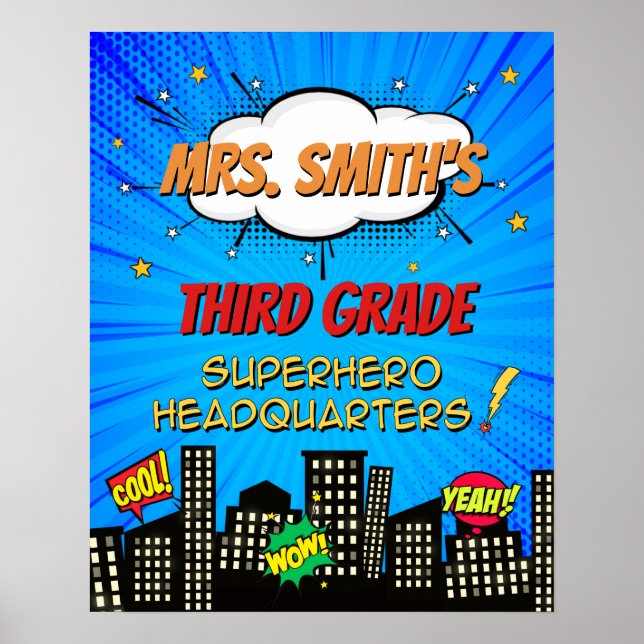 Affiche Bienvenue dans la salle de classe Superhero Headqu (Devant)