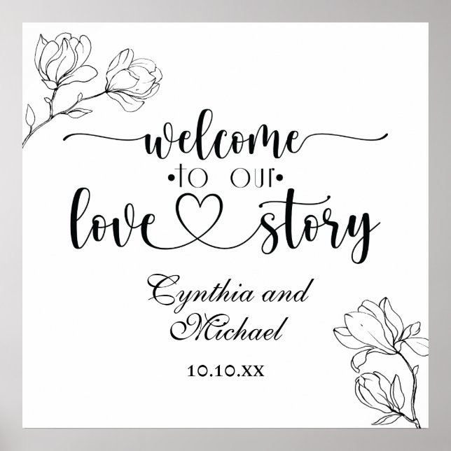 Affiche Bienvenue dans notre Love Story Magnolia Line Art (Devant)