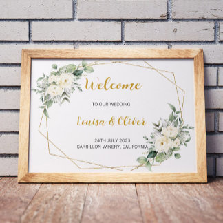 Affiche Bienvenue dans notre mariage, fleuri & or en forme
