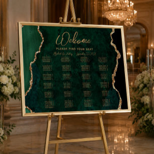 Affiche Bienvenue de mariage à l'écriture dorée sur agate