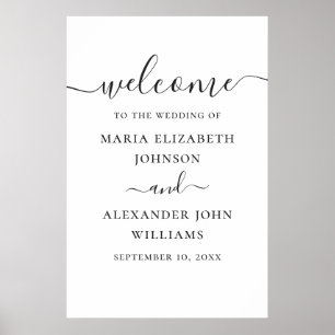 Affiche Bienvenue de mariage à l'écriture simple noir et b