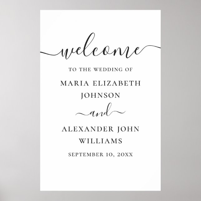 Affiche Bienvenue de mariage à l'écriture simple noir et b (Devant)
