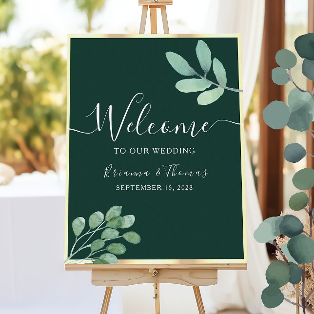 Affiche Bienvenue de mariage botanique vert émeraude (Créateur téléchargé)