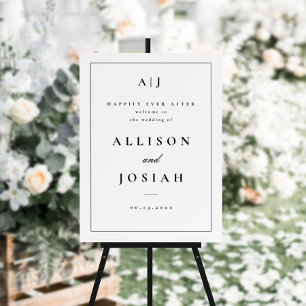 Affiche Bienvenue de mariage classique en noir et blanc