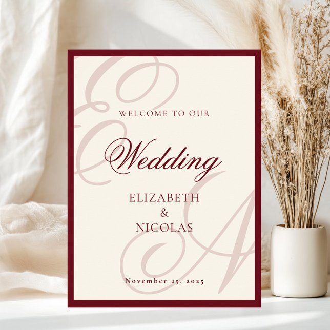 Affiche Bienvenue de mariage de monogramme d'argent ancien (Créateur téléchargé)