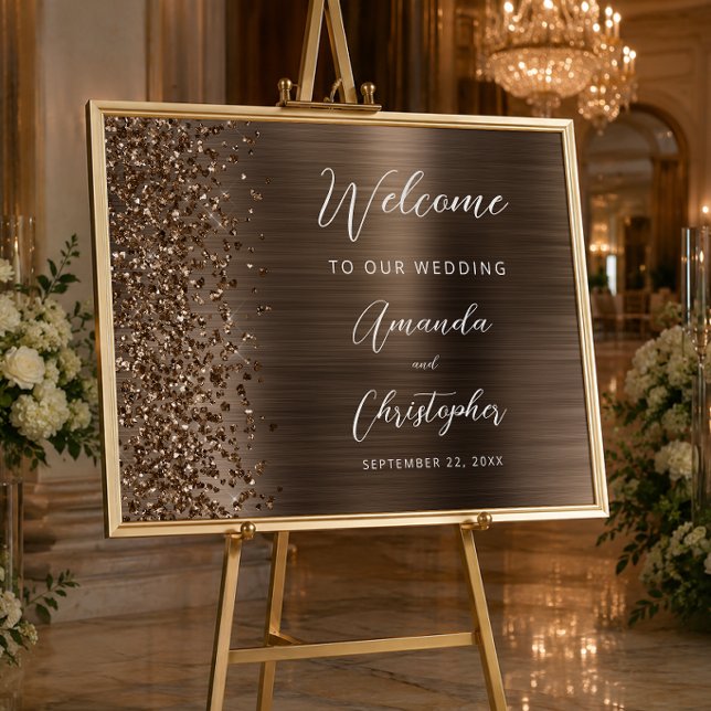 Affiche Bienvenue de mariage en écriture de métal brossé b (Créateur téléchargé)