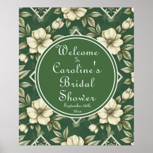 Affiche Bienvenue de mariage en émeraude verte et floral i