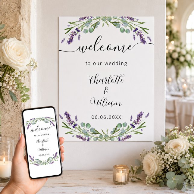 Affiche Bienvenue de mariage lavande eucalyptus verdure (Créateur téléchargé)