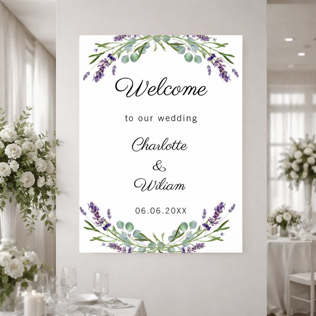 Affiche Bienvenue de mariage lavande eucalyptus verdure (Créateur téléchargé)