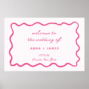 Affiche Bienvenue de mariage rose capricieux dessiné à la