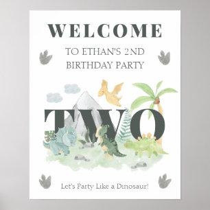 Affiche Bienvenue Dinosaure 2e Anniversaire Garçon Mignon