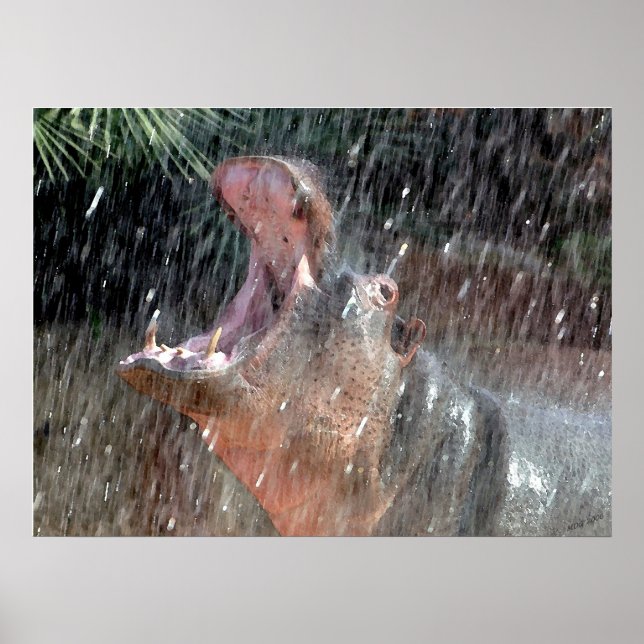 Affiche Bienvenue douche Hippopotamus Portrait (Devant)