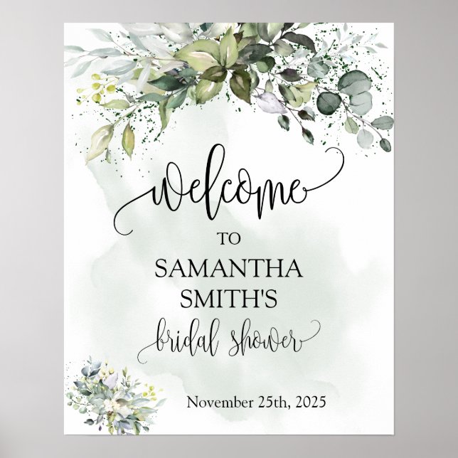 Affiche Bienvenue douche nuptiale Eucalyptus succulent ver (Devant)