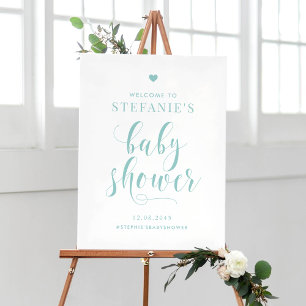 Affiche Bienvenue du Baby shower de script en gras bleu