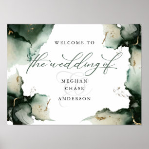 Affiche Bienvenue du Mariage Abstrait Sage Green
