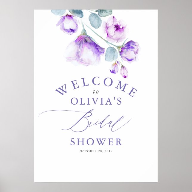 Affiche Bienvenue élégante à la douche de mariage florale  (Devant)