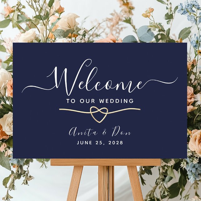 Affiche Bienvenue élégante de mariage bleu marine (Créateur téléchargé)