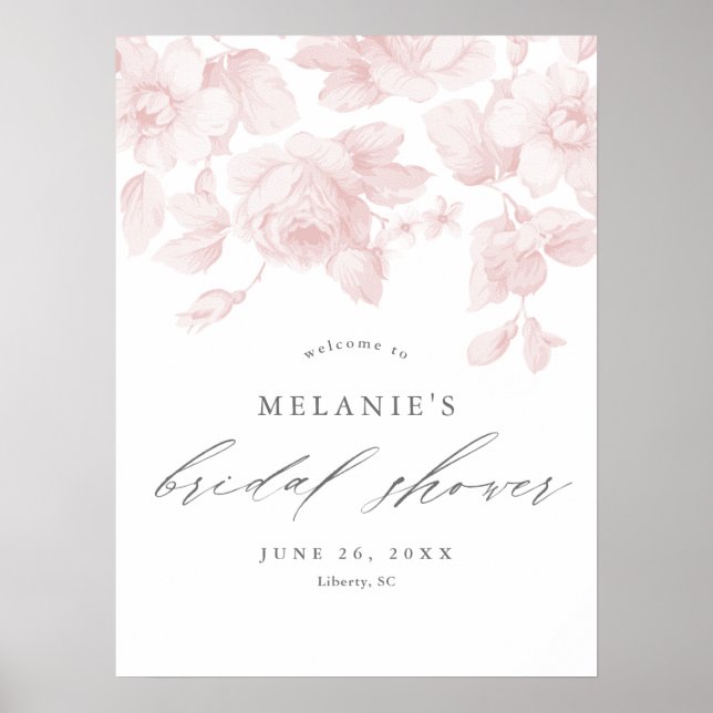 Affiche Bienvenue élégante en écriture florale rose pour u (Devant)