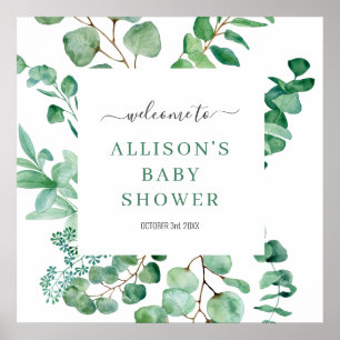 Affiche Bienvenue Eucalyptus Aquarelle Vert Bébé Signal