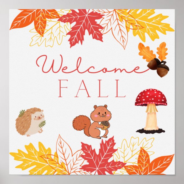 Affiche Bienvenue Fall Jote Forest Animaux et Feuilles (Devant)