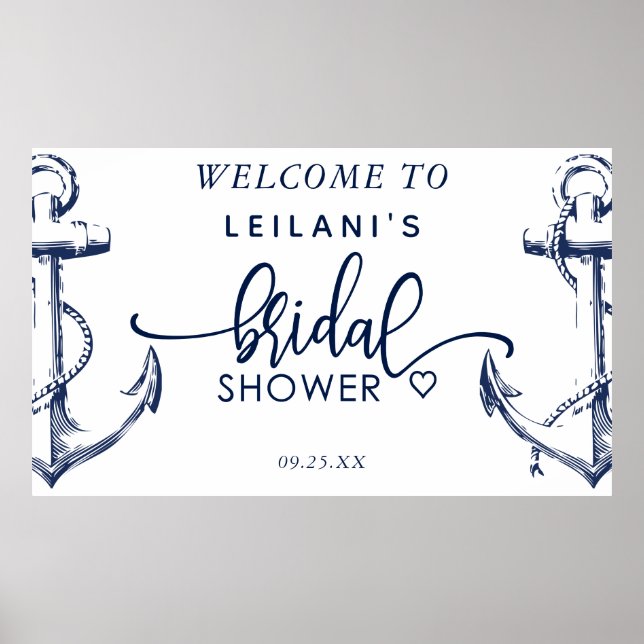 Affiche Bienvenue Fête de Mariage Nautique Ancre Blanc (Devant)
