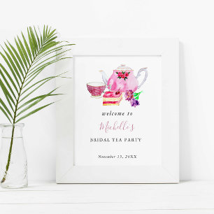 Affiche Bienvenue Fête de Mariage Thé Party Rose Aquarelle