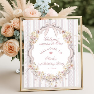Affiche Bienvenue Fille Fleur Sauvage Ruban Vintage 1er An