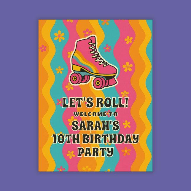 Affiche Bienvenue Fille Retro Roller Skate Anniversaire (Welcome Girl Retro Roller Skate Birthday Party Poster
)