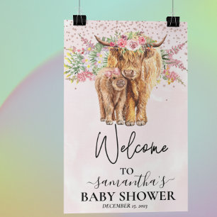 Affiche Bienvenue Fille Rose Haut-Baby shower de Vache de 
