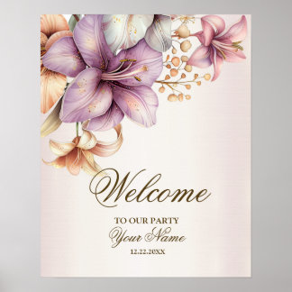 Affiche Bienvenue Fleur rose Boho Elégante