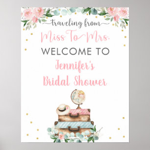 Affiche Bienvenue Fleurale Or Rose Voyage Mariage