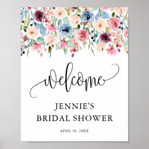 Affiche Bienvenue, Fleurs aquarelles personnalisées en fle