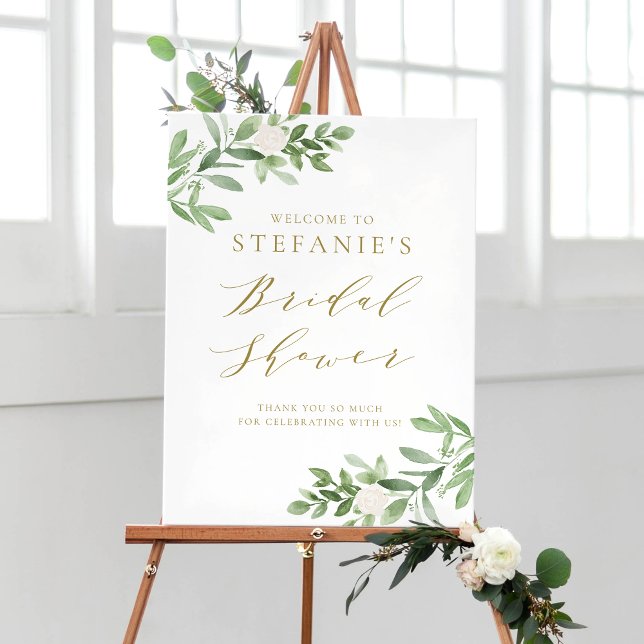 Affiche Bienvenue Fleurs Blanches Vert Mariage Réception (Créateur téléchargé)