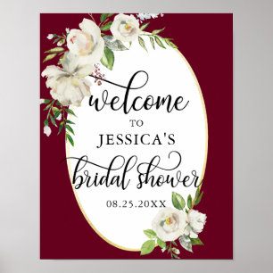 Affiche Bienvenue Fleurs de Mariage de Fille Burgundy PANN