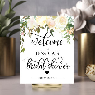 Affiche Bienvenue Fleurs de Mariage en Rose Panneau de BIE