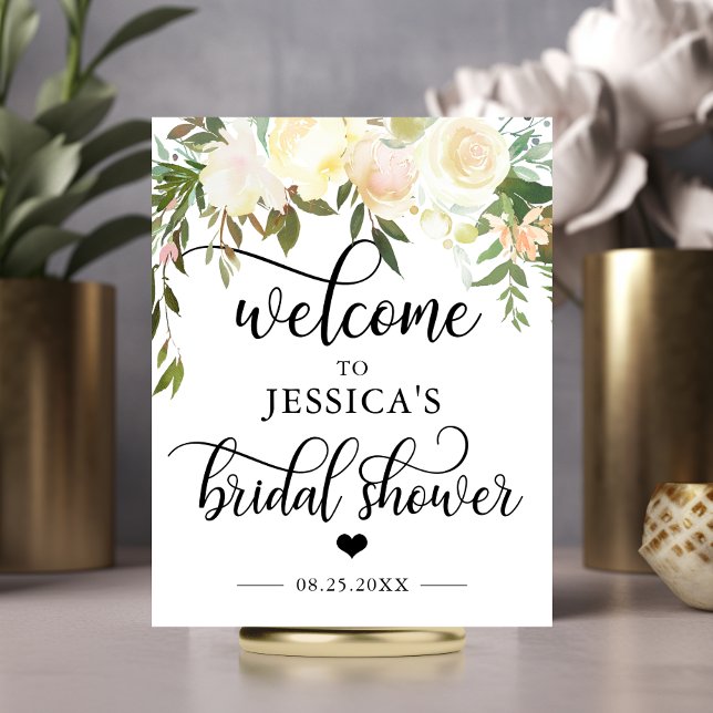 Affiche Bienvenue Fleurs de Mariage en Rose Panneau de BIE (Welcome Bridal Shower Floral Pink WELCOME SIGN)