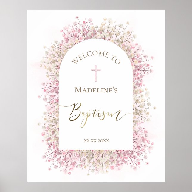 Affiche Bienvenue florale pour baptême (Devant)