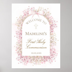 Affiche Bienvenue florale pour la première communion