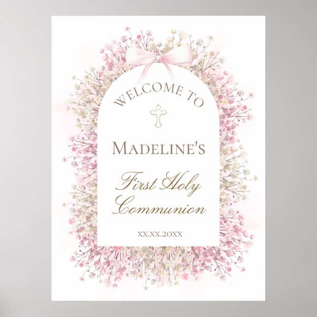 Affiche Bienvenue florale pour la première communion (Devant)